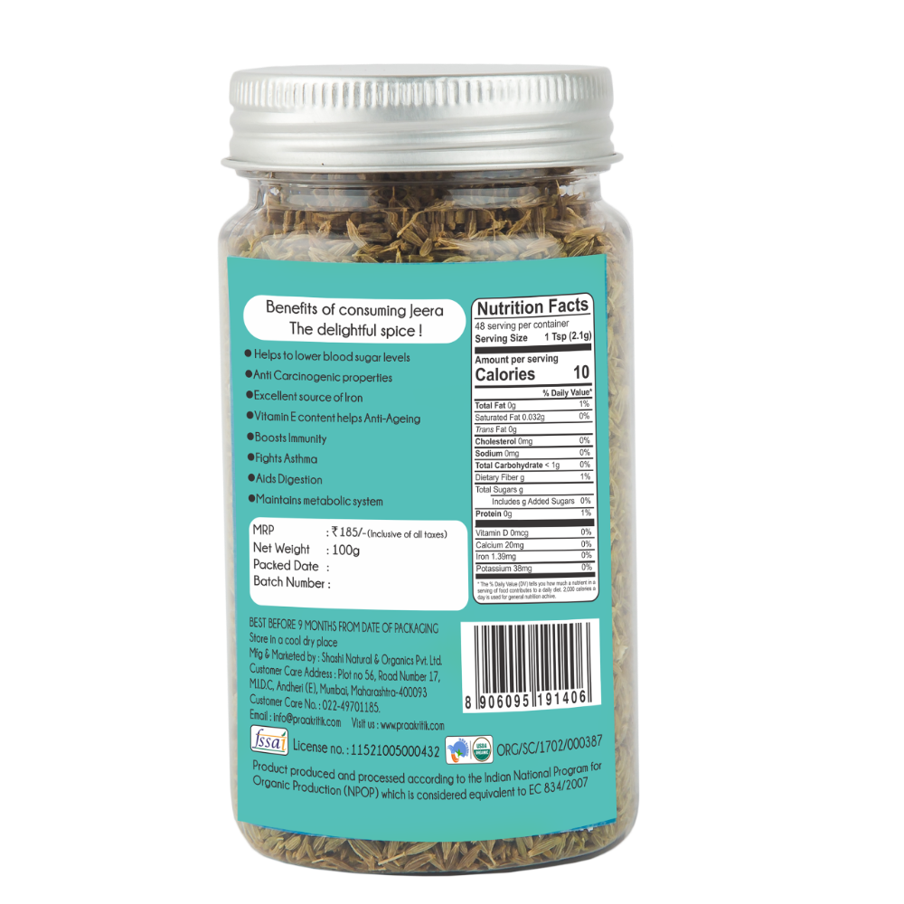 Praakritik Organic Whole Cumin Seeds Healthy SpiceFresh Natural Jeera 100 Gm