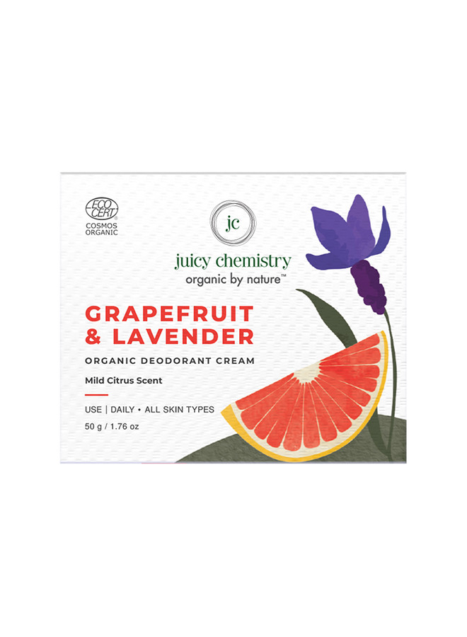 Juicy Chemistry Organic Deodorant Cream Fresh Vibes Grape Fruit Lavender - 50 Gm