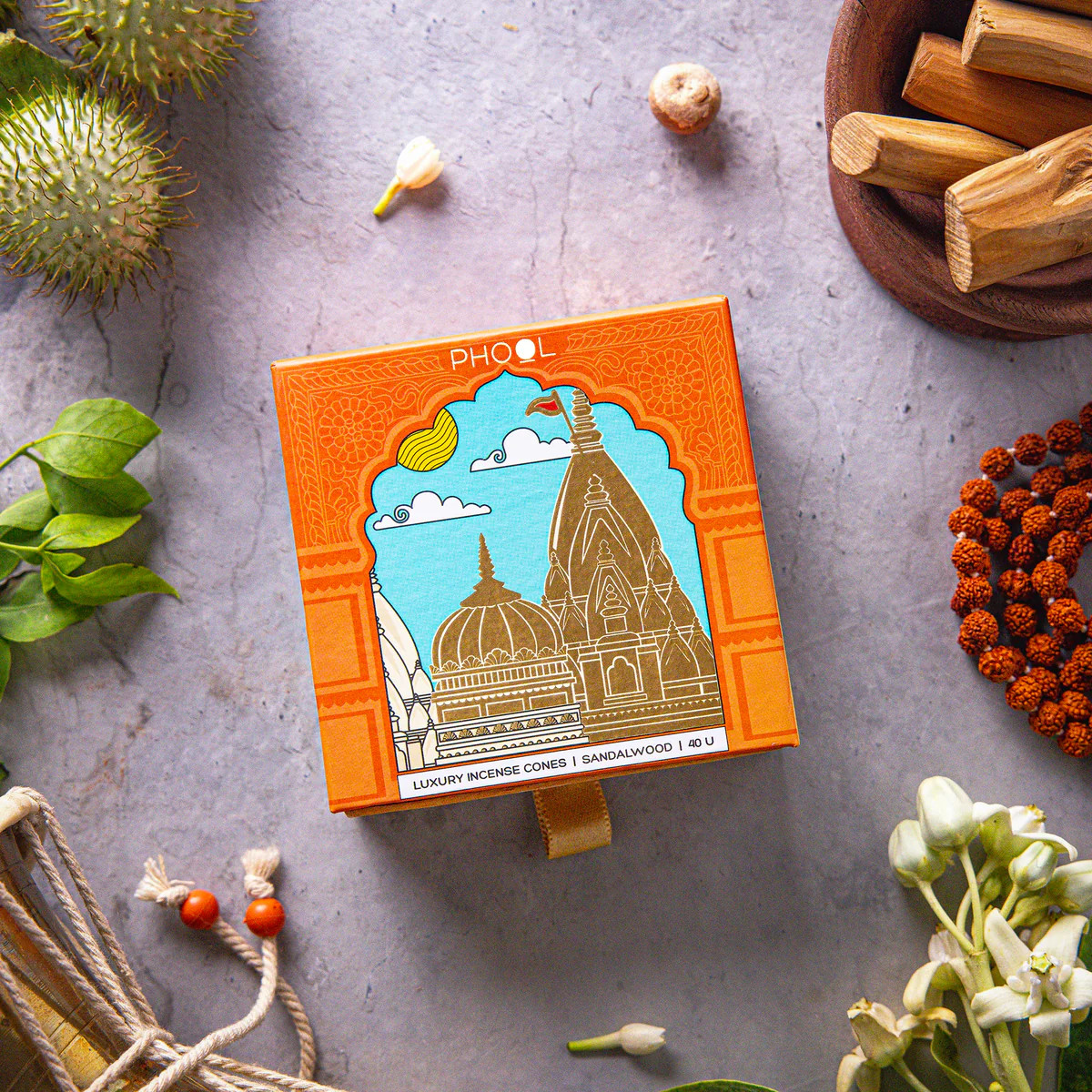 Phool Kvt Sandalwood Incense Cones - 40 U