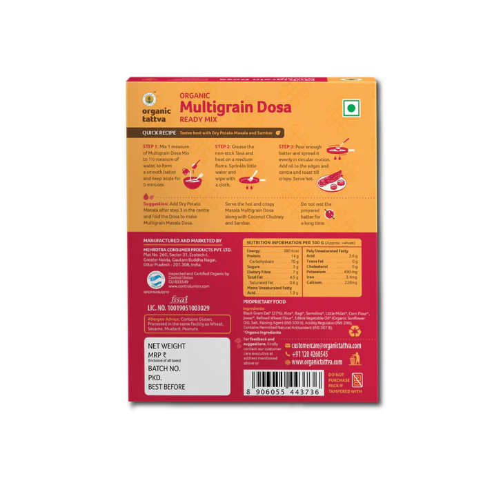 Organic Multigrain Dosa Ready Mix - 200 Gm