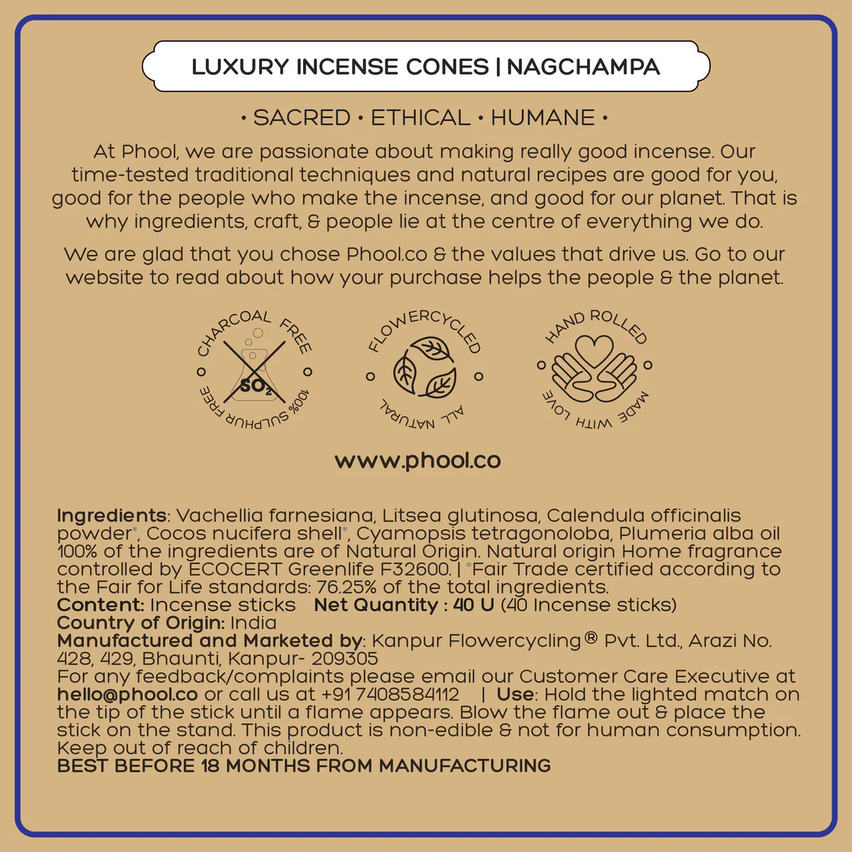 Phool Natural Incense Cones Patchouli - 40 U