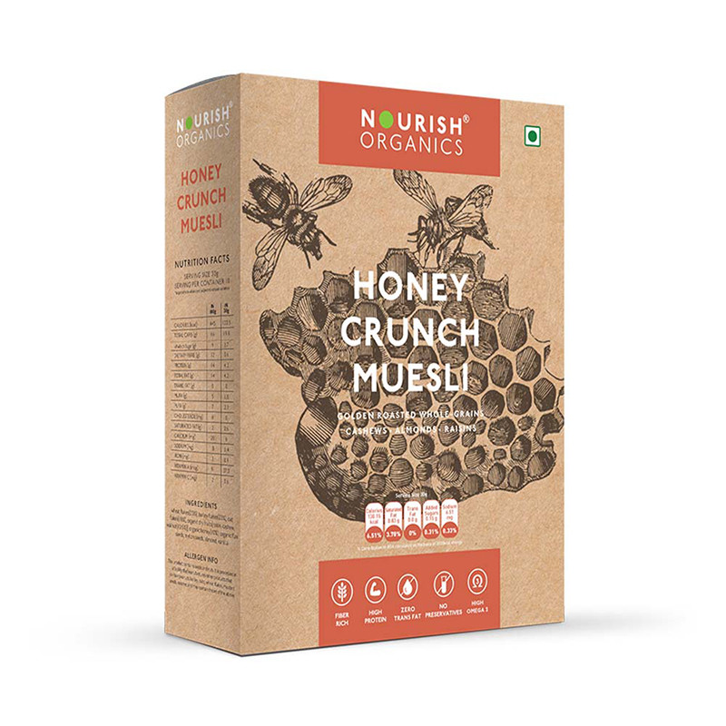 Nourish Organics Honey Crunch Muesli 300g Whole-Grains Cashews Almonds Raisins