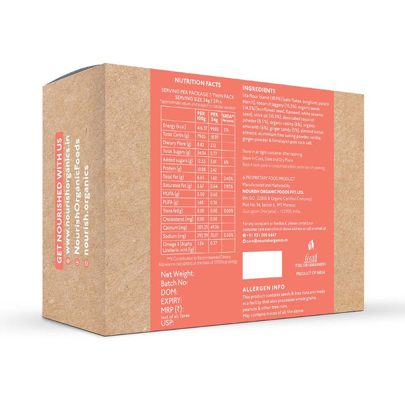 Nourish Organics Ginger Oats Cookies Wheat-Free