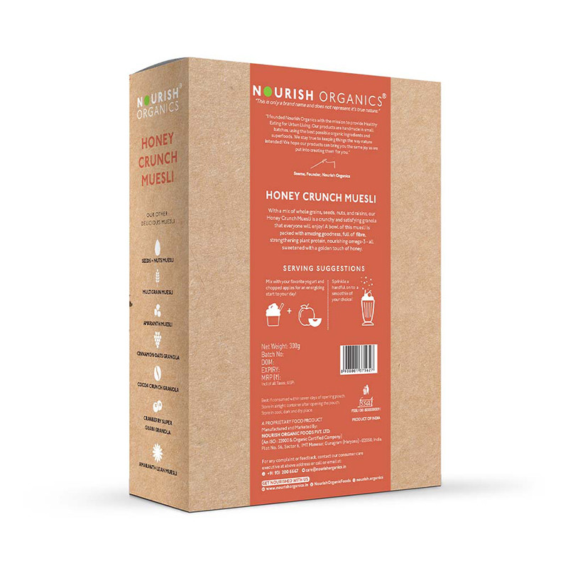 Nourish Organics Honey Crunch Muesli 300g Whole-Grains Cashews Almonds Raisins