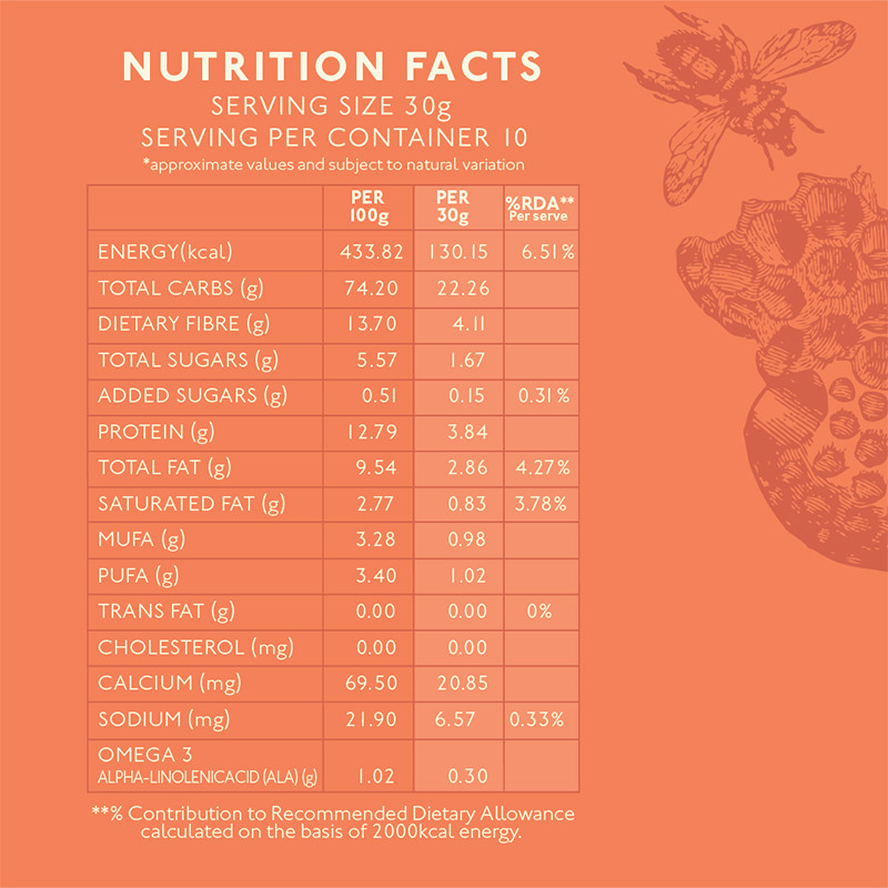 Nourish Organics Honey Crunch Muesli 300g Whole-Grains Cashews Almonds Raisins