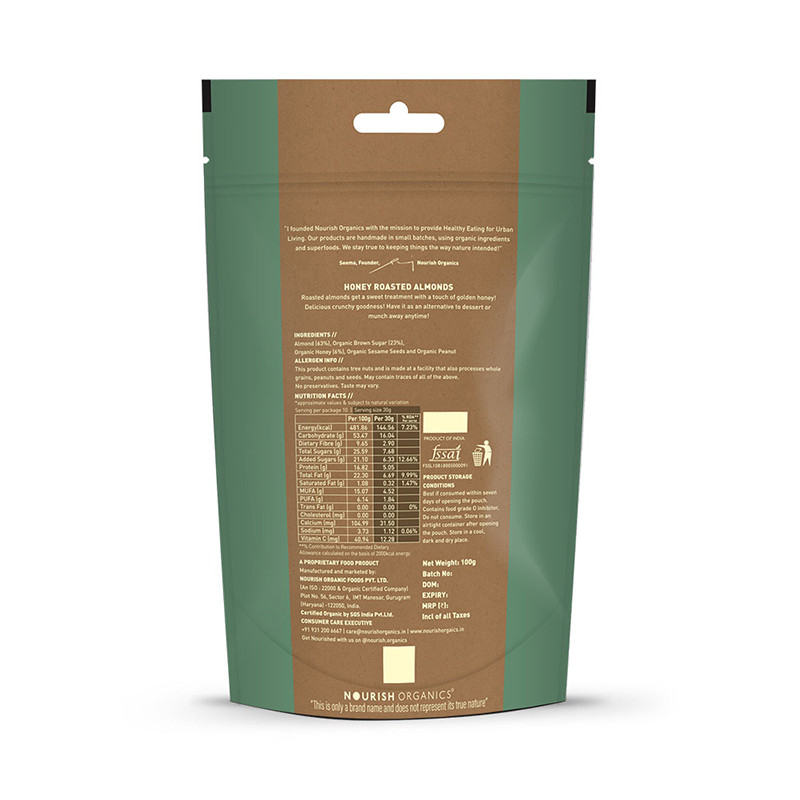 Nourish Organics Honey Roasted Almonds 100g