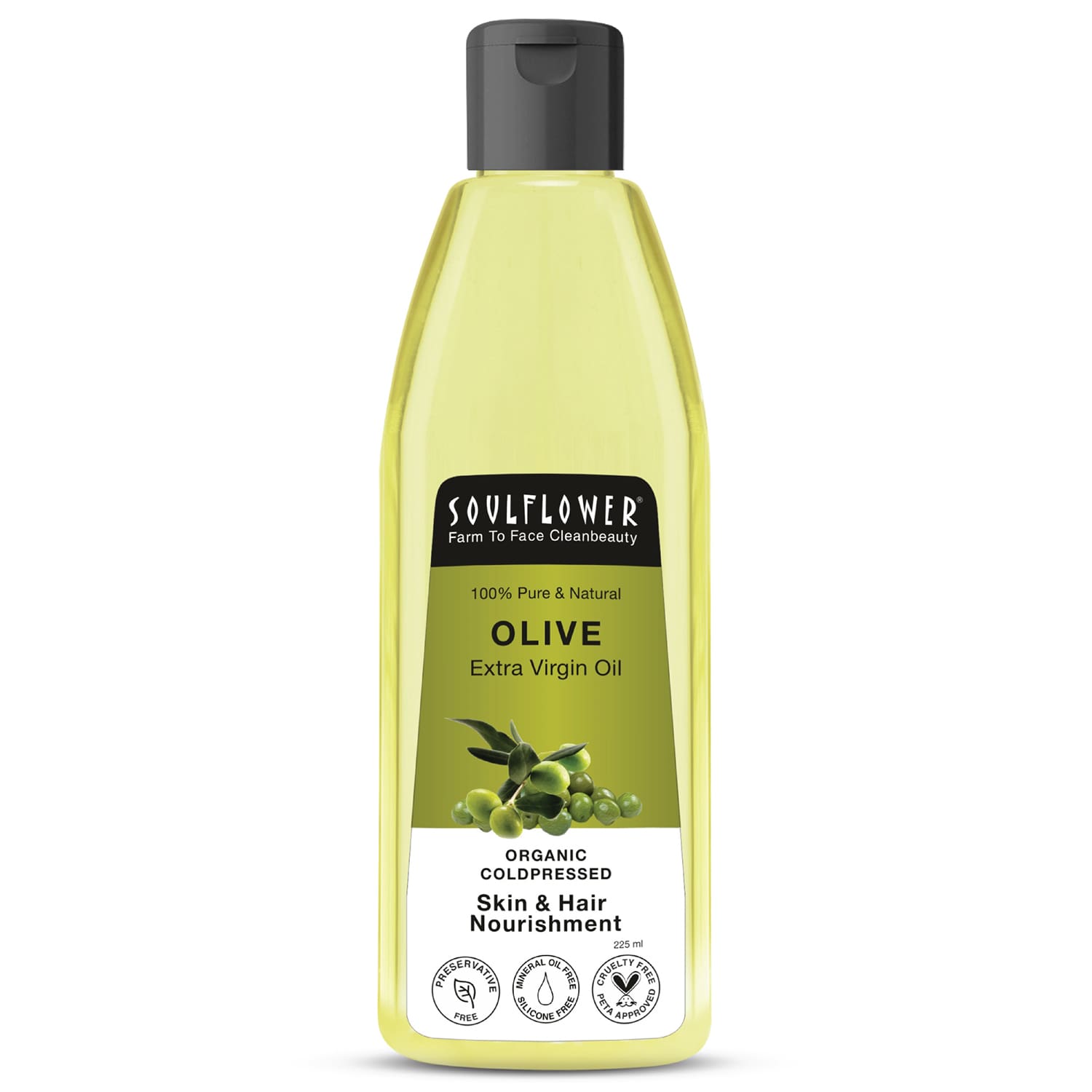 Soulflower Coldpressed Olive Carrier Oil 225ml For Skin Hair Massage and Aromatherapy