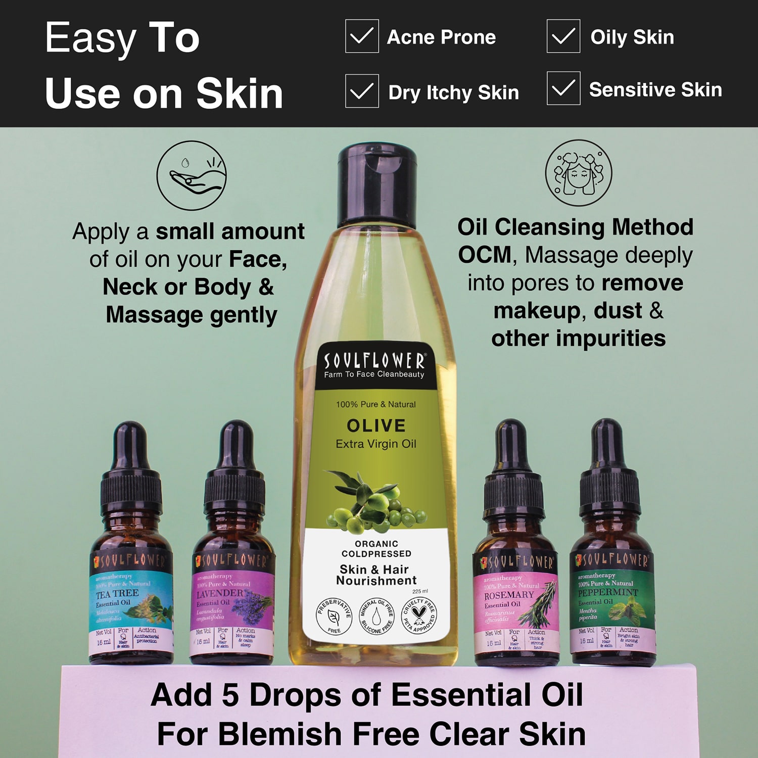 Soulflower Coldpressed Olive Carrier Oil 225ml For Skin Hair Massage and Aromatherapy