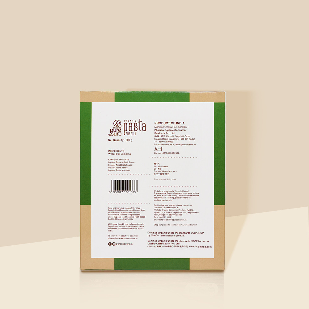 Pure Sure Fusilli Pasta 200g No Maida Organic Healthy