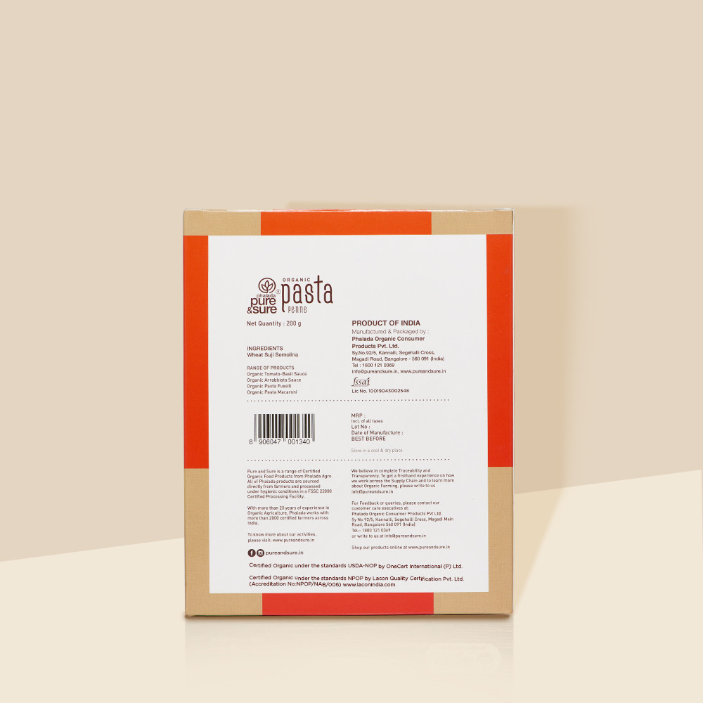 Pure Sure Penne Pasta 200g No Maida Organic Healthy