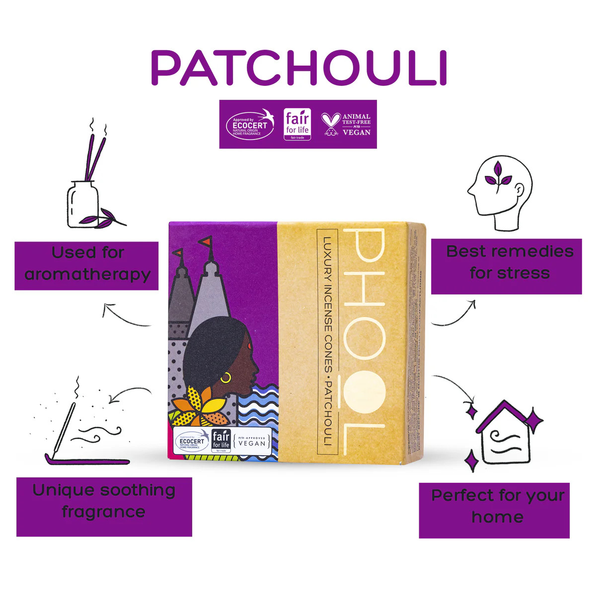 Phool Natural Incense Cones Patchouli - 40 U