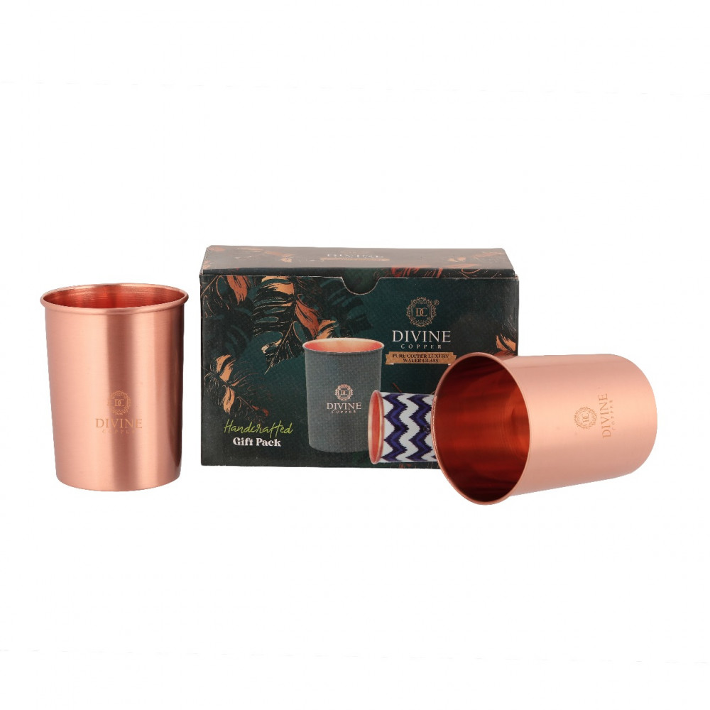 Image of Copper Plain Glass - Pack of 2 (300ml) | Ayurvedic Health Benefits | Boosts Immunity &amp; Digestion | Tamba Glass Set