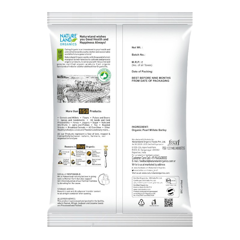 Natureland Pearl Barley - 500 Gm