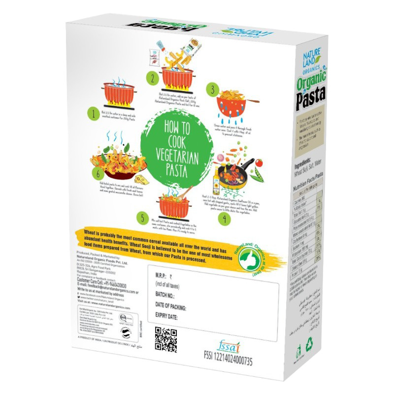 Natureland Penne Pasta 250g No Maida Whole Wheat Organic