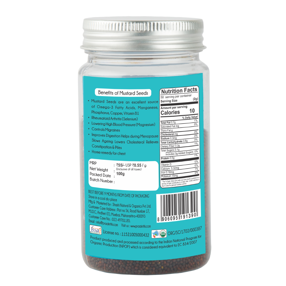 Praakritik Organic Rai Mustard Seeds Sarso Whole Rai 100Gm