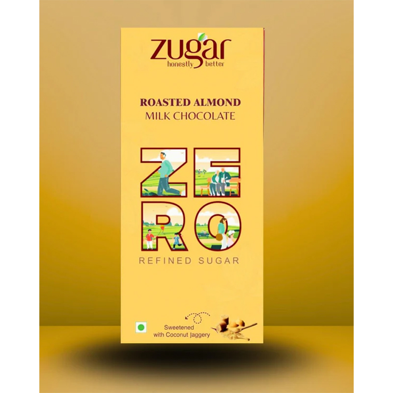 Zugar Roasted Almond Milk Chocolate 20g  Zero Refined Sugar
