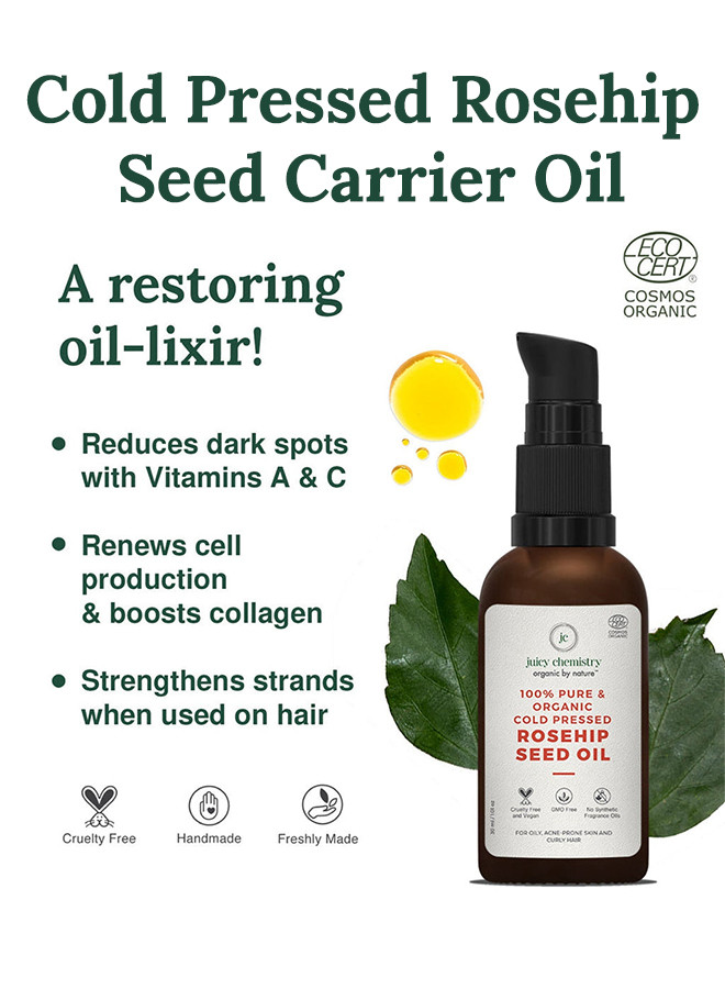 Juicy Chemistry Rosehip Seed Oil 30ml Organic Cold-Pressed Anti-Aging Even Skin