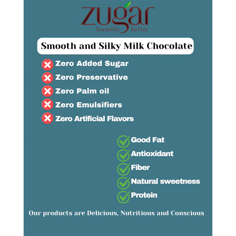 Zugar Smooth Silky Milk Chocolate 45g Zero Refined Sugar