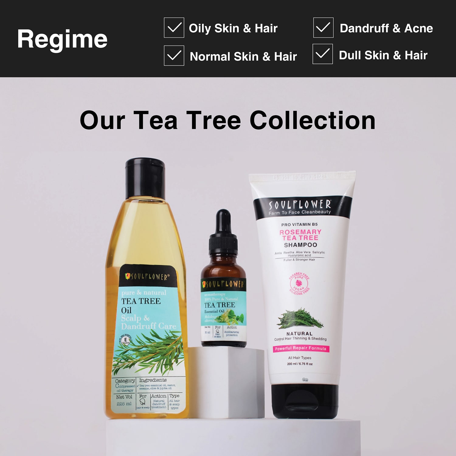 Soulflower Tea Tree Essential Oil 15ml for Dandruff and Acne