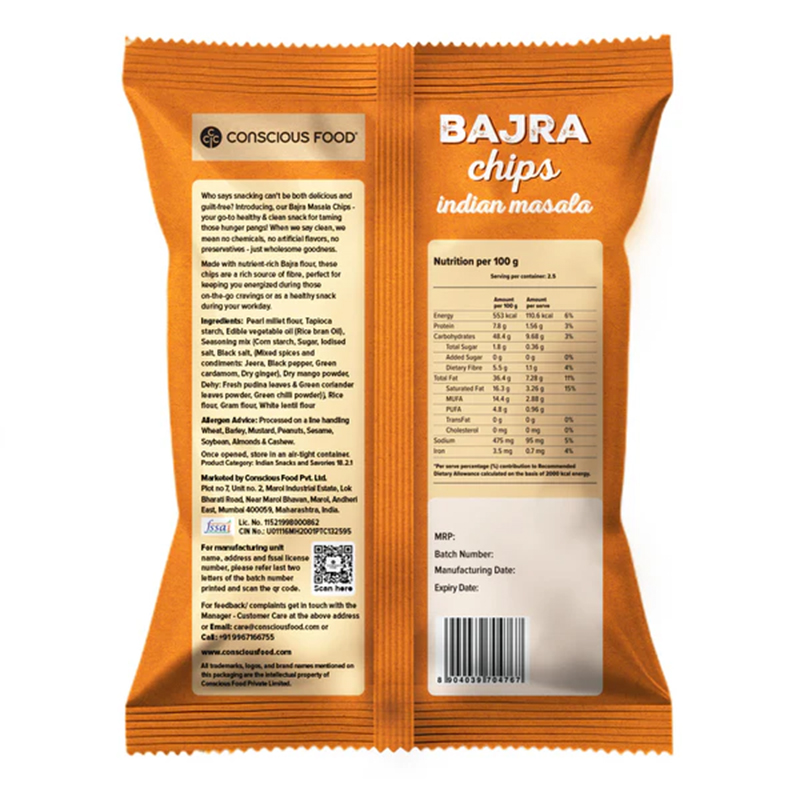 Conscious Food Bajra Masala Chips 50g - Millet-Based Snack