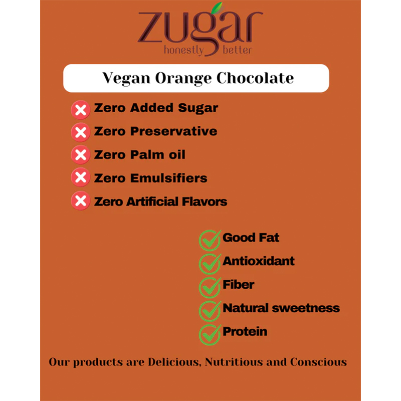 Zugar 55 Dark Vegan Chocolate Orange 45g  Zero Refined Sugar