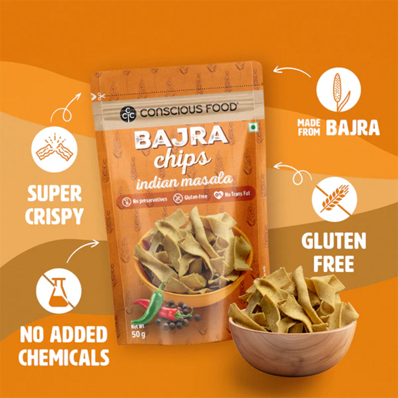 Conscious Food Bajra Masala Chips 50g - Millet-Based Snack