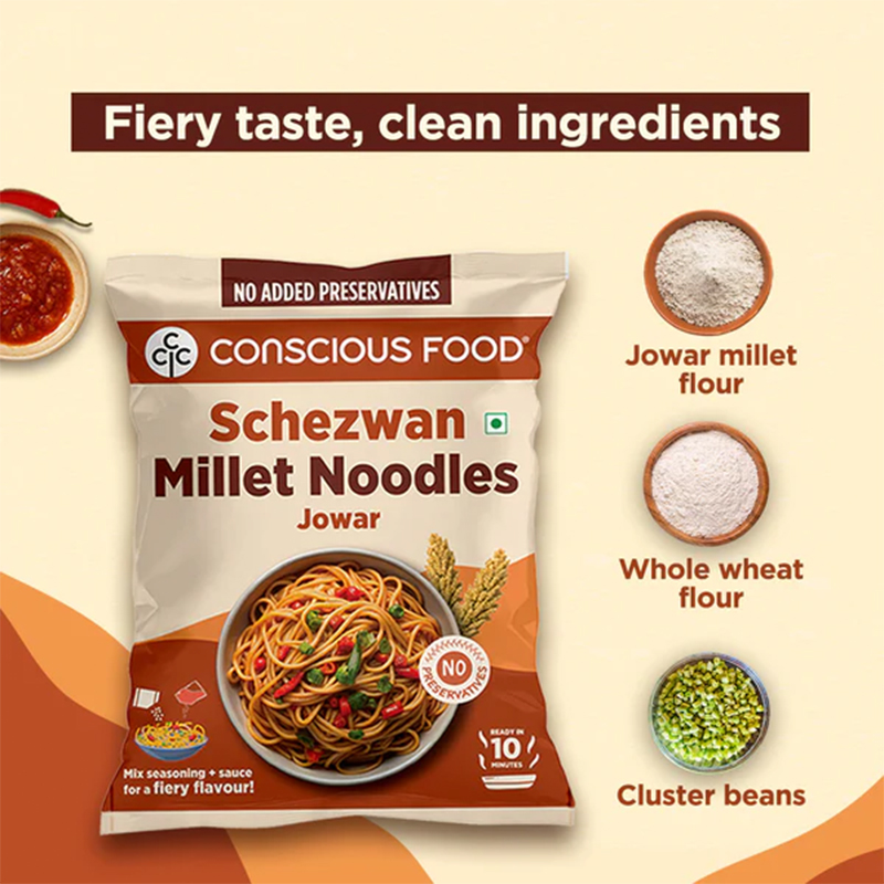Conscious Food Schezwan Jowar Millet Noodles 207g  Spicy Healthy