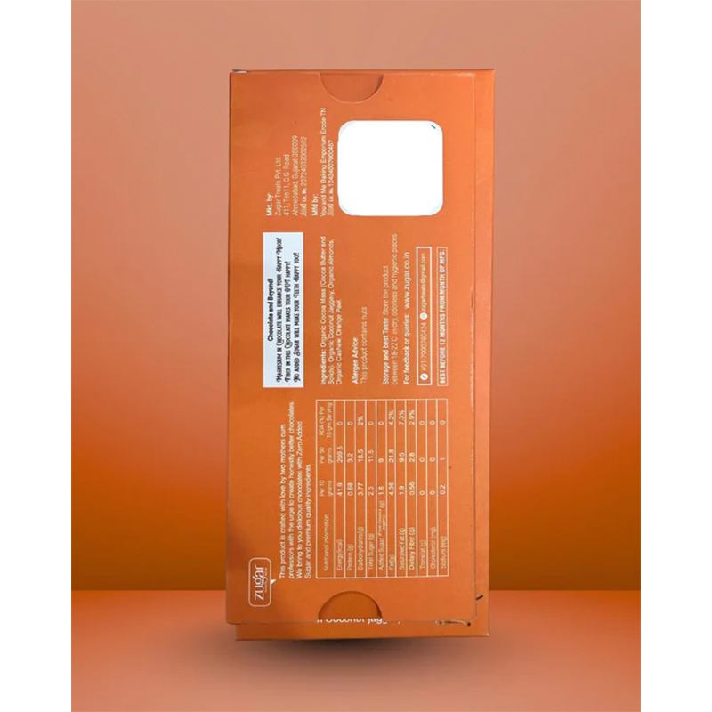 Zugar 55 Dark Vegan Chocolate Orange 45g  Zero Refined Sugar