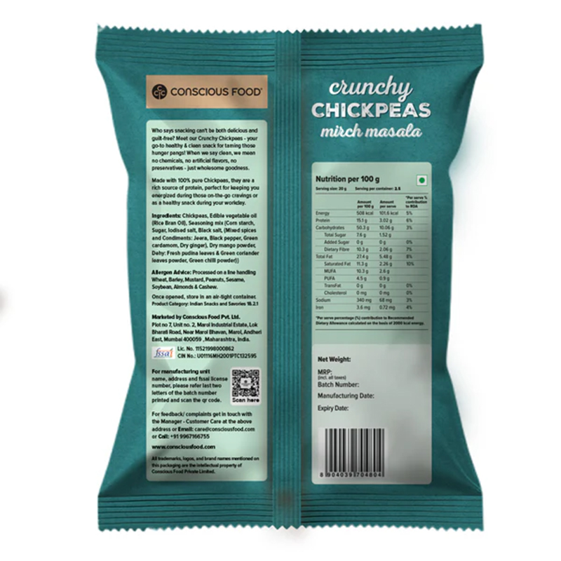 Conscious Food Crunchy Chickpeas 50g - High Protein Snack