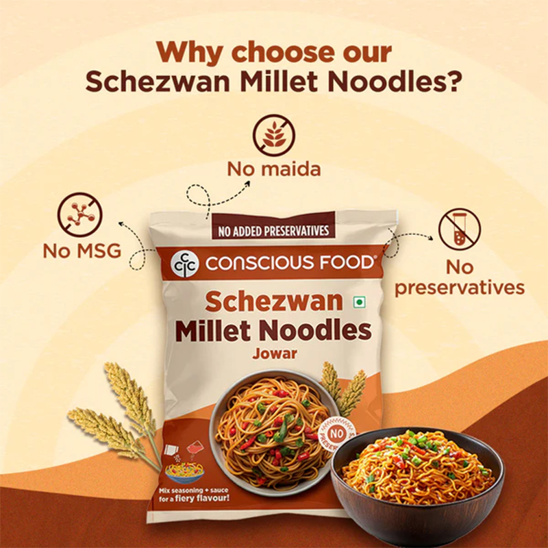 Conscious Food Schezwan Jowar Millet Noodles 207g Spicy Healthy