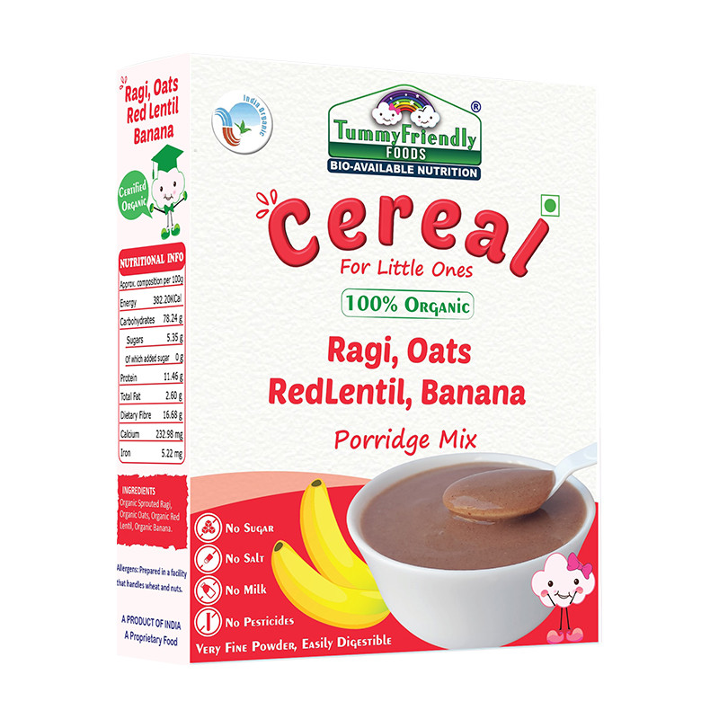 TummyFriendly Foods Sprouted Ragi Oats Red Lentil Banana Porridge Mix Stage-3 - 200 Gm