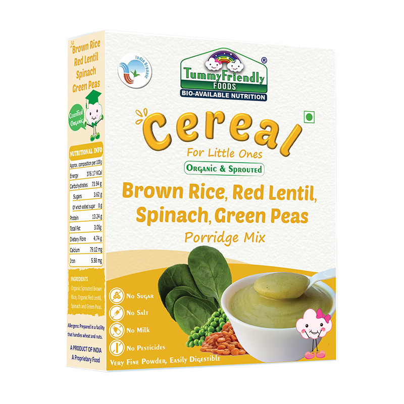 TummyFriendly Foods Sprou Brwn Rice Red Lentil Spinach Peas Porridge Mix Stage-3 - 200 Gm