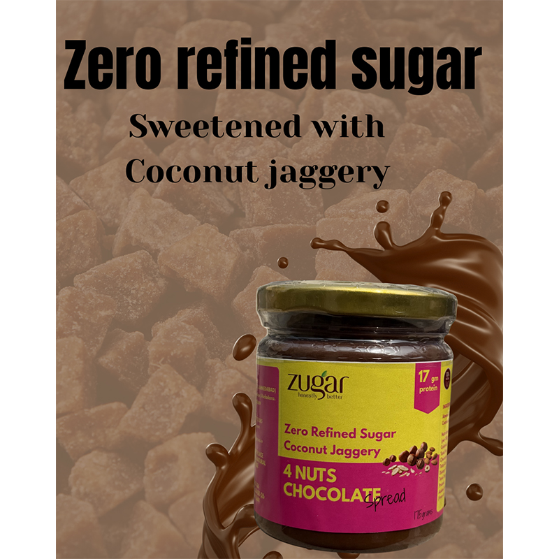 Zugar 4 Nut Chocolate Spread 175g  No Refined Sugar Family Size