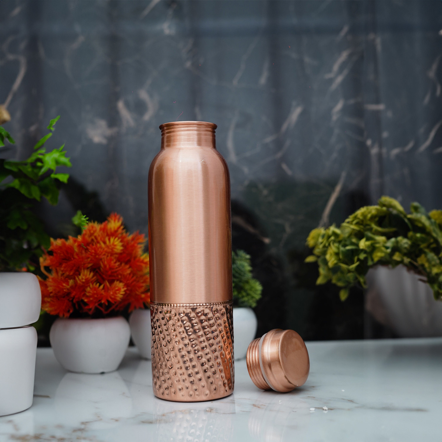 Veda Half Spotted Copper Bottle Ayurvedic Health Benefits Enhances Immunity Aids Digestion Copper Bottle for Home Office Travel Tamba Bottle