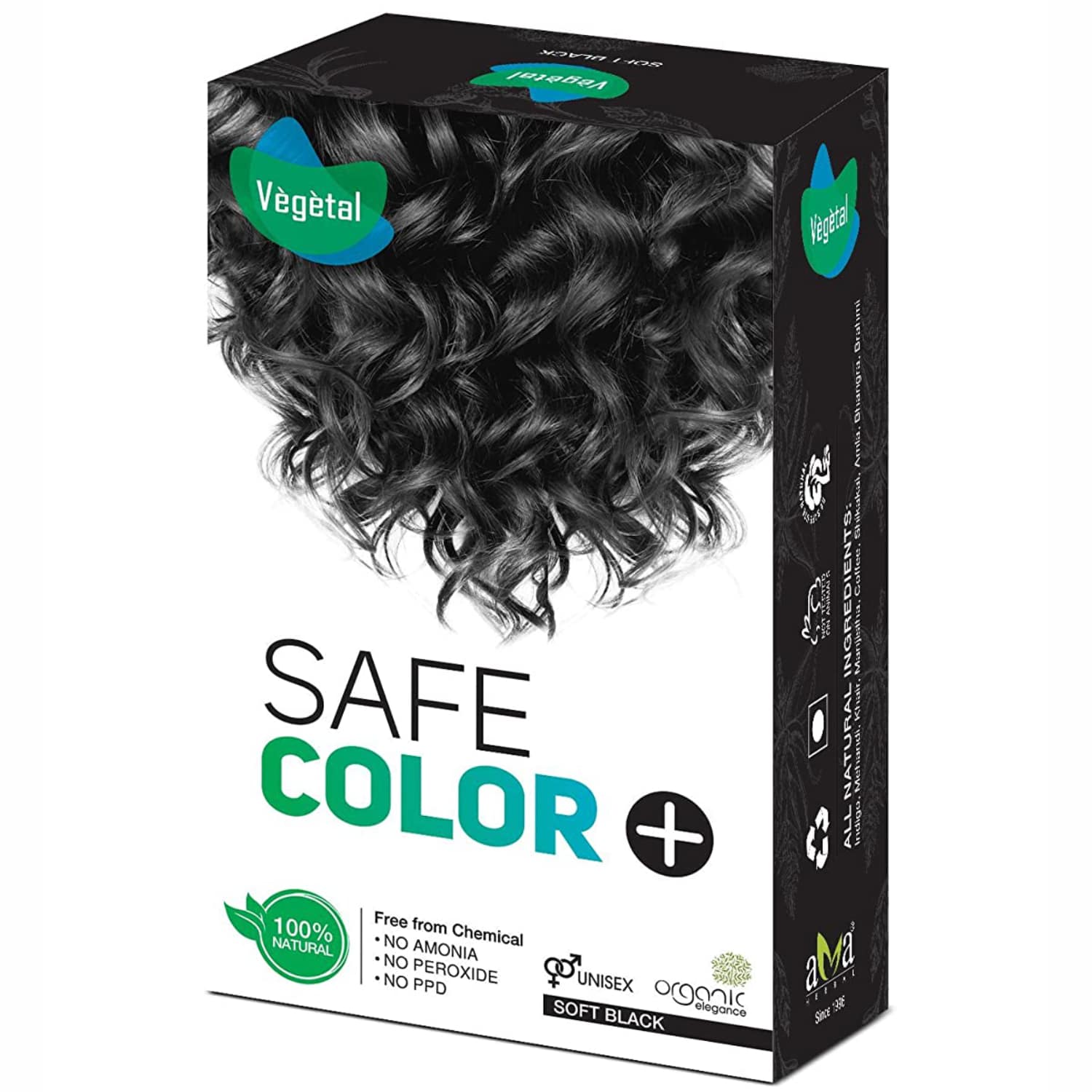 Vegetal Safe Hair Color Soft Black 100g Unisex Natural Hair Color No Ammonia Formula