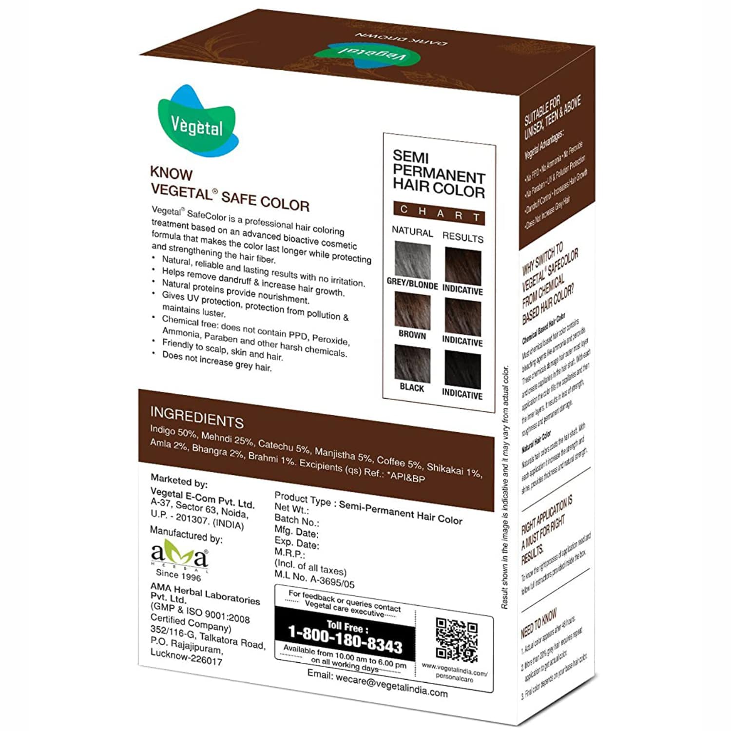 Vegetal Safe Beard Color 25g Dark Brown Organic Allergy-Free Bio Natural Beard Color