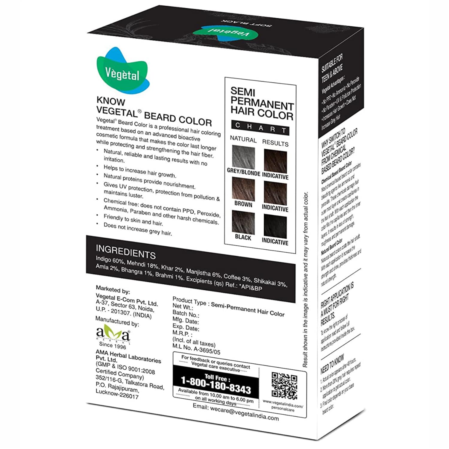 Vegetal Bio Beard Hair Color for Men - Soft Black 25g