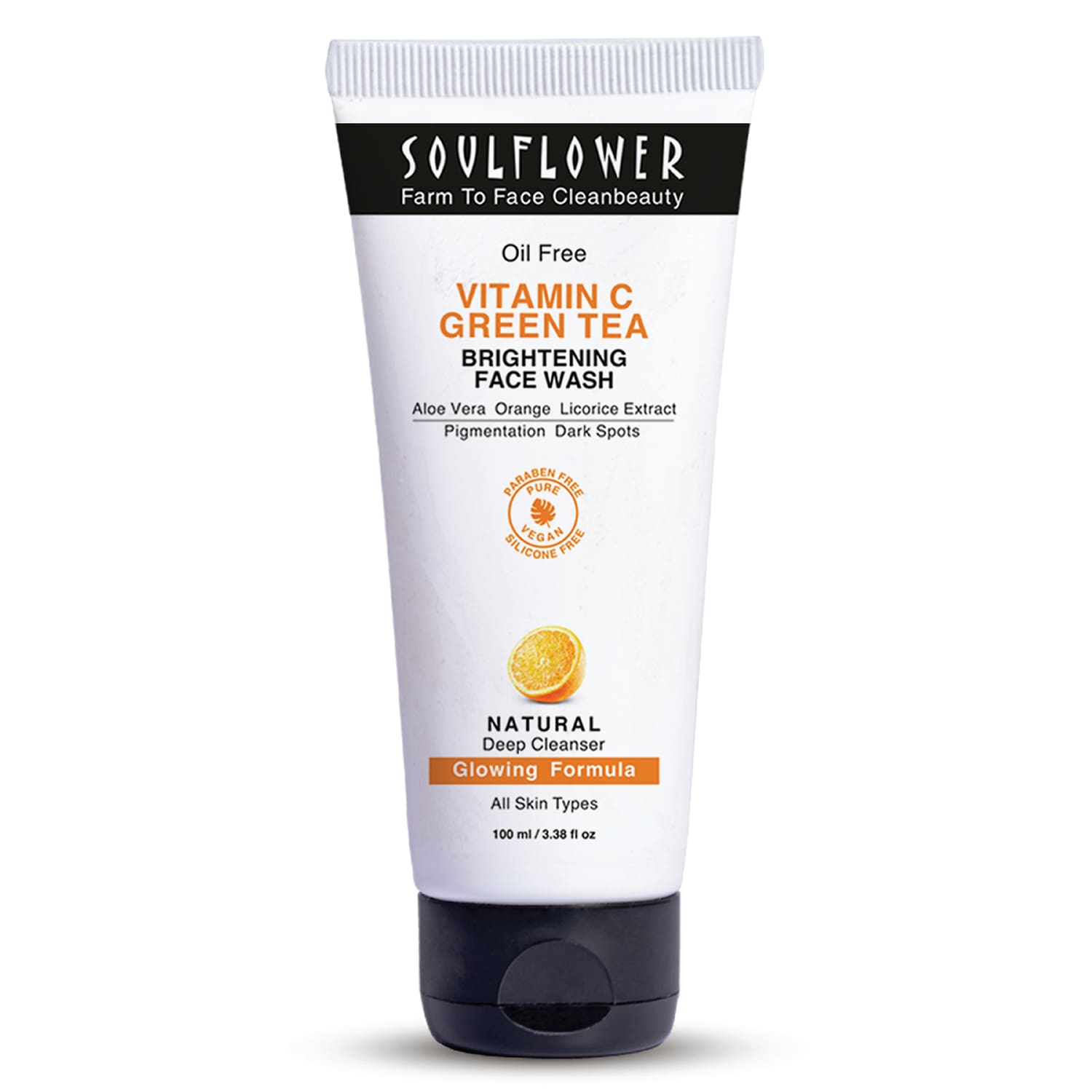 Soulflower Vitamin C Green Tea Brightening Face Wash 100ml Non-Comedogenic No Toxins