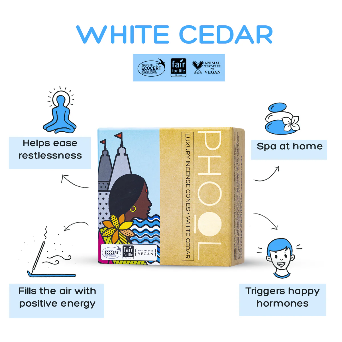 Phool Natural Incense Cones White Cedar - 40 U