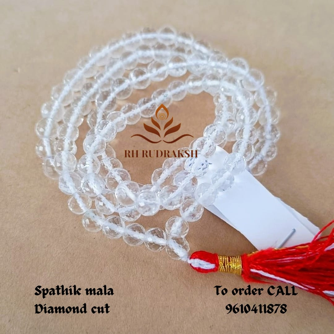 Sphatik Mala Diamond Cut Beads 6 MM - 108 1Beads Super Fine Quality