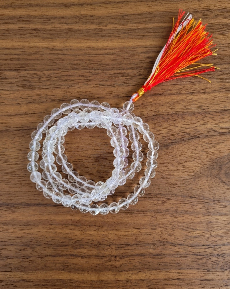 Image of Sphatik Mala (Diamond Cut Beads)  7MM - 108 +1Beads Super Fine Quality