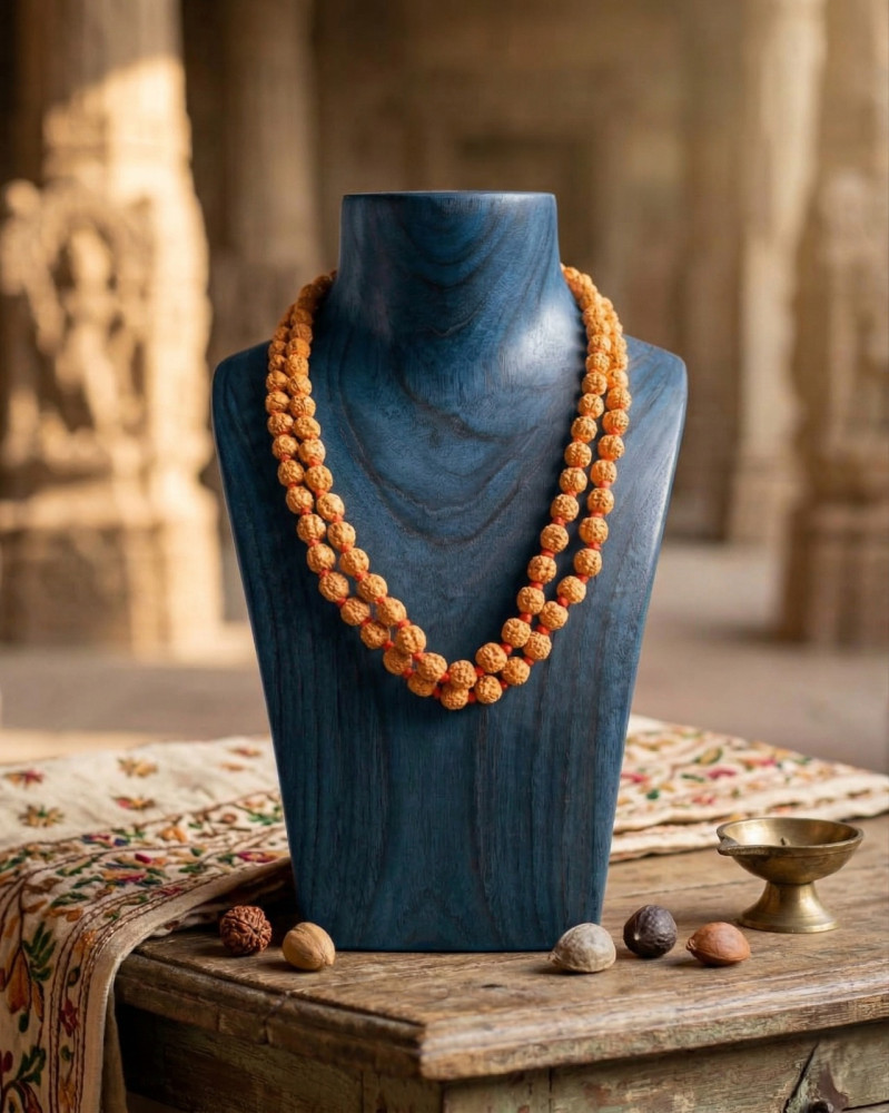 Image of 5 Mukhi Pathri Dana Premium Quality Rudraksh Mala (10 MM - 108+1 Beads)