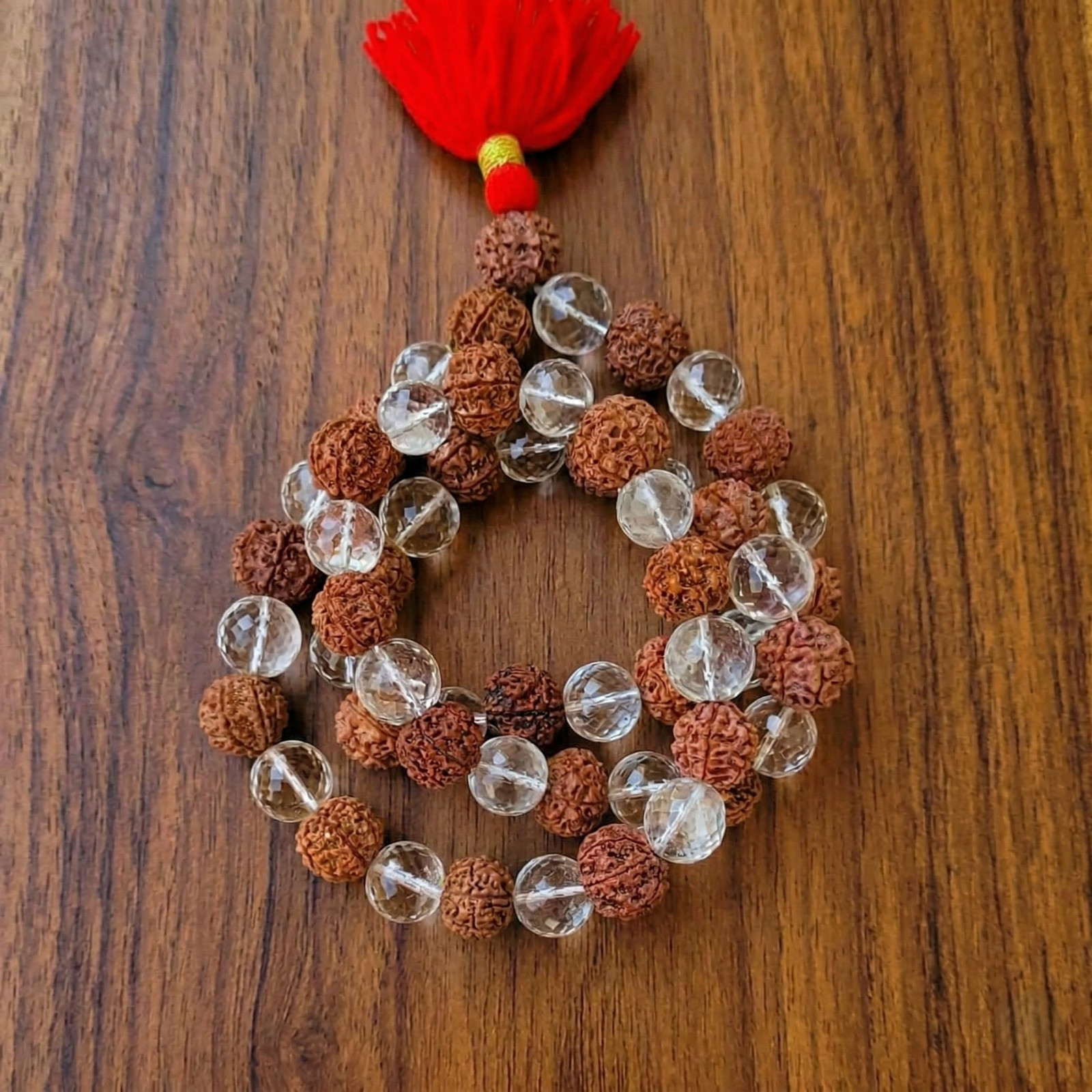 7 Mukhi Nepali Rudraksh Sphatik Mala 541 Bead14 - 145 MM Approx