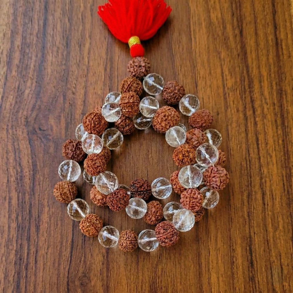 Image of 7 Mukhi Nepali Rudraksh + Sphatik Mala (54+1 Bead)(14 - 14.5 MM Approx)