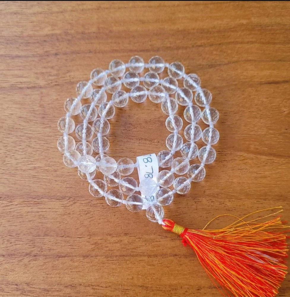 Image of Sphatik Mala (Round Beads- Diamond Cut - 10MM Approx. 54+1 Beads)