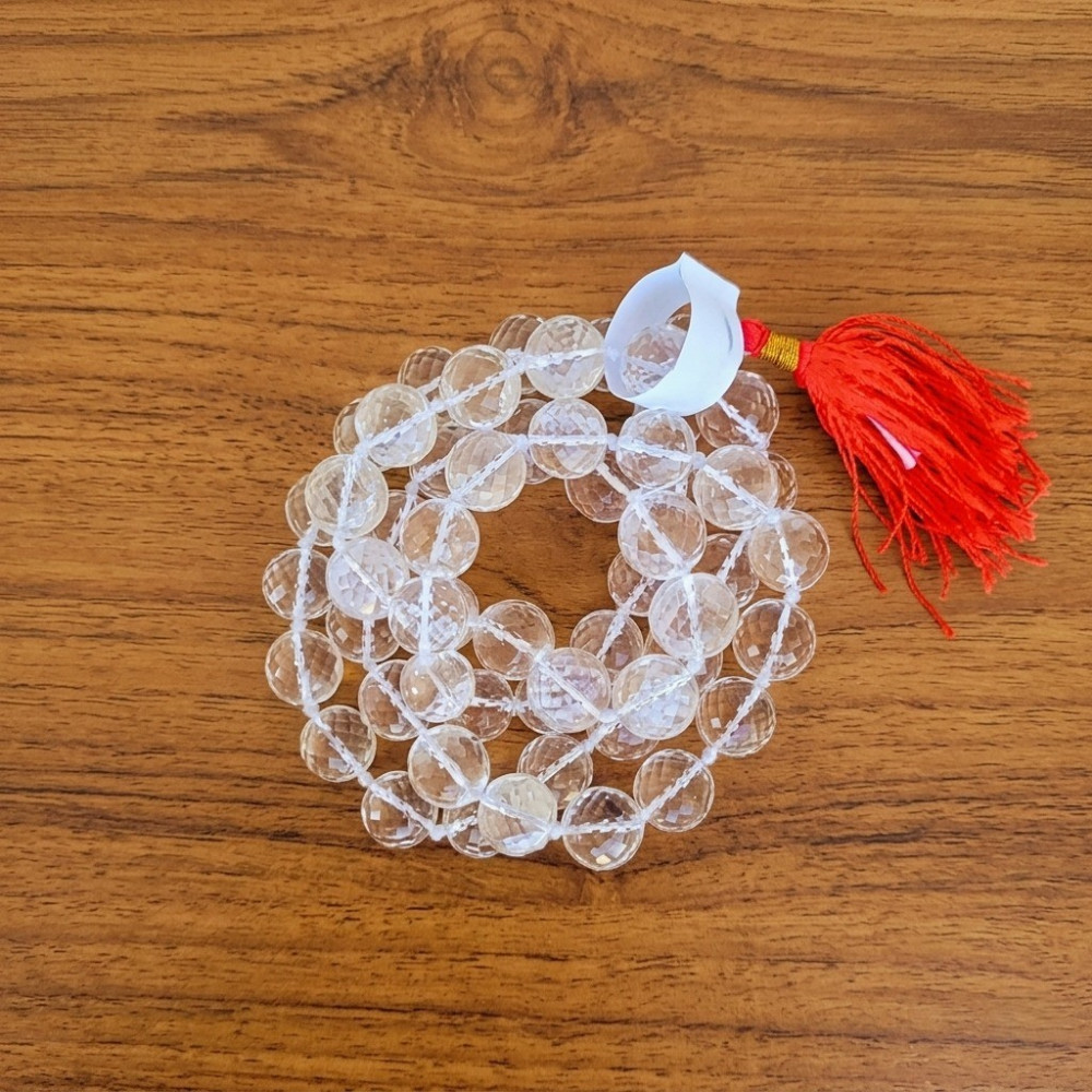 Image of Sphatik Mala (Round Beads- Diamond Cut - Approx 15.00 MM - 54+1 Beads) Super Fine Quality