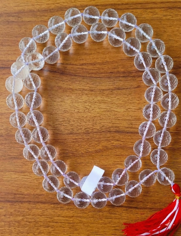 Image of Sphatik Mala (Round Beads- Diamond Cut  18MM - 54+1 Beads) Super Fine Quality