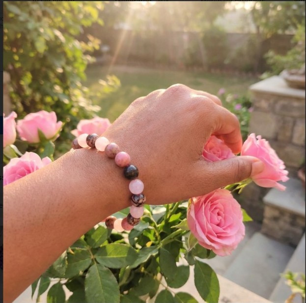 Combination of - Rosequartz Rhodonite  Rhodocorsite Stone Bracelet