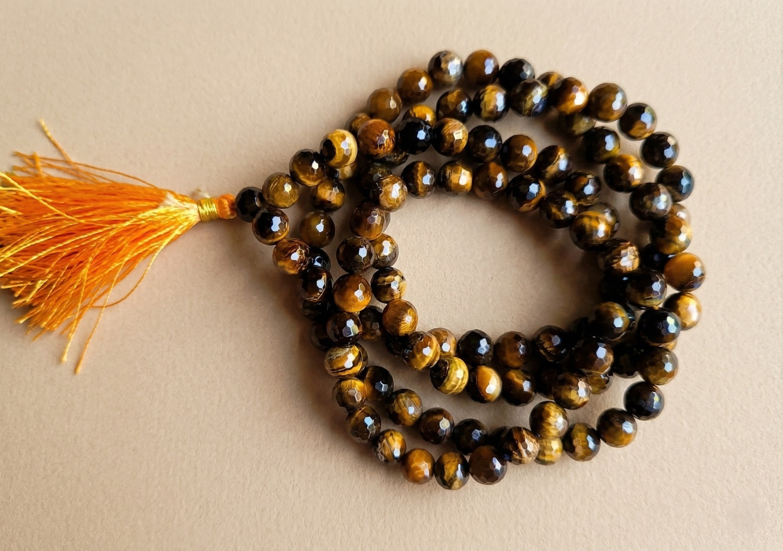 Tiger Eye Stone Mala Diamond Cut