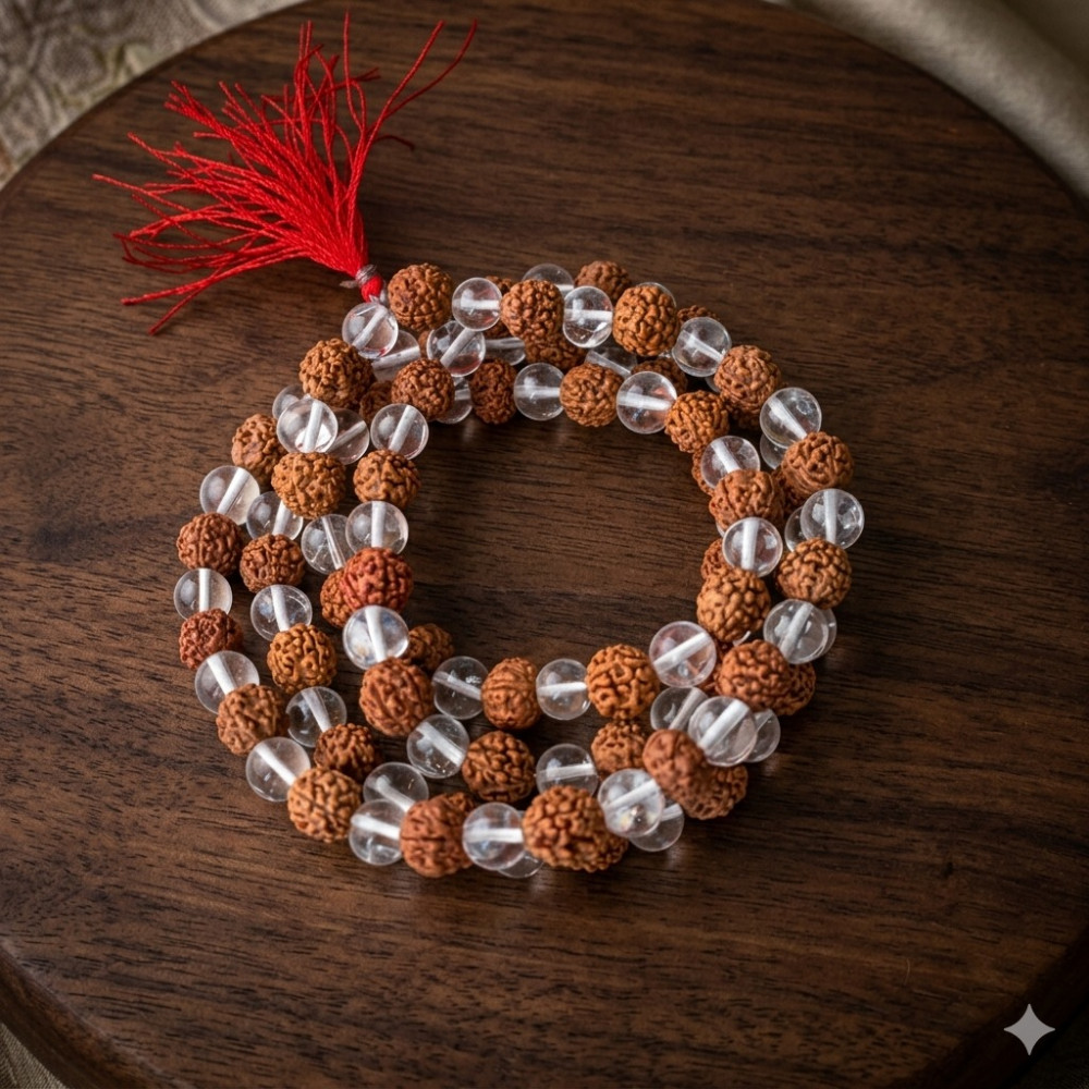 Image of Rudraksh Sphatik Mala(8 MM - 108+1Beads)